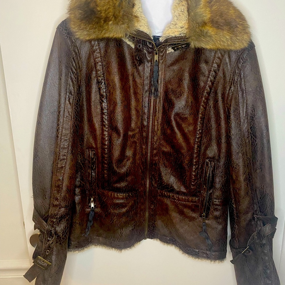 MontanaCo Vegan Faux Suede Leather and Fur Jacket Size S